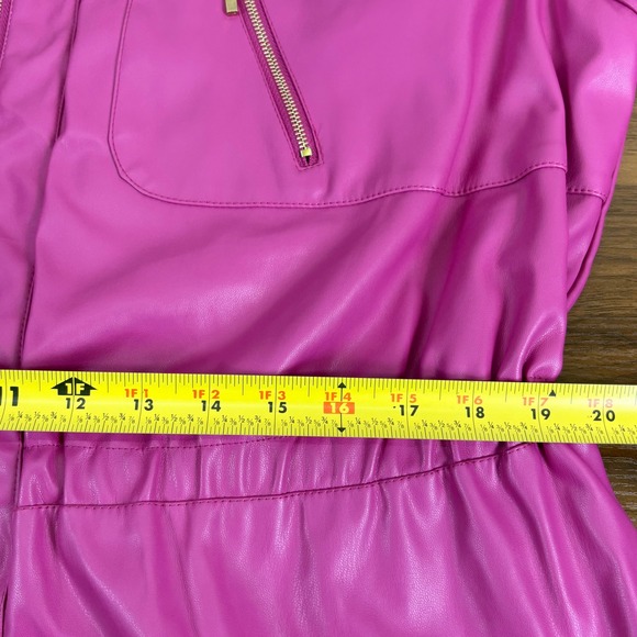 Ashley Stewart NEW Womens Faux Leather Jacket Peplum Zip Front Fuchsia‎ Pink 18 - Picture 10 of 14